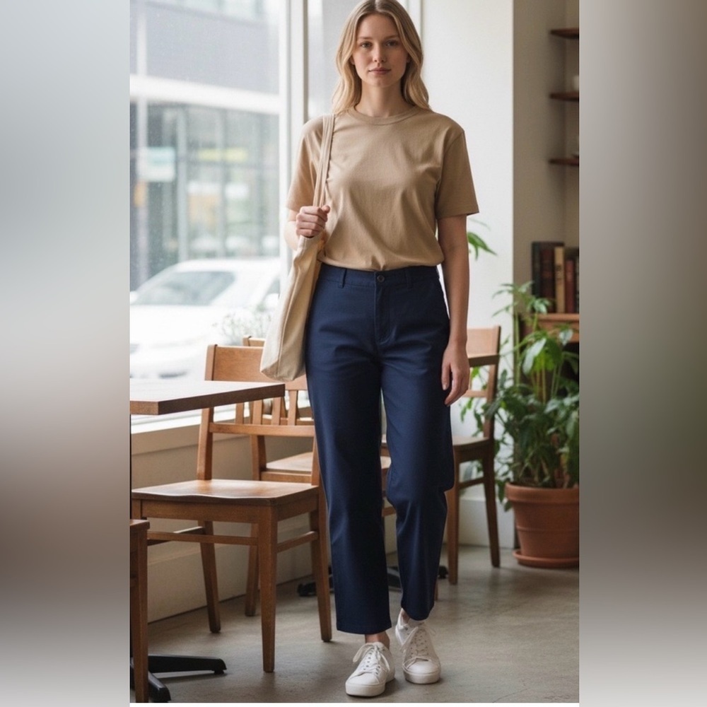 L.L. Bean NWT Career Wrinkle Free Bayside OG Fit Pin Front Navy Tapered Pant